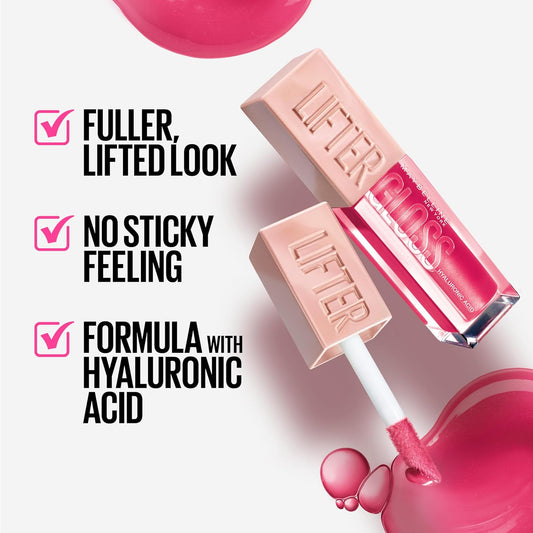 Maybelline Lifter Gloss, Hydrating Lip Gloss With Hyaluronic Acid, High Shine For Plumper Looking Lips, Heat, Raspberry Neutral, 0.18 Ounce