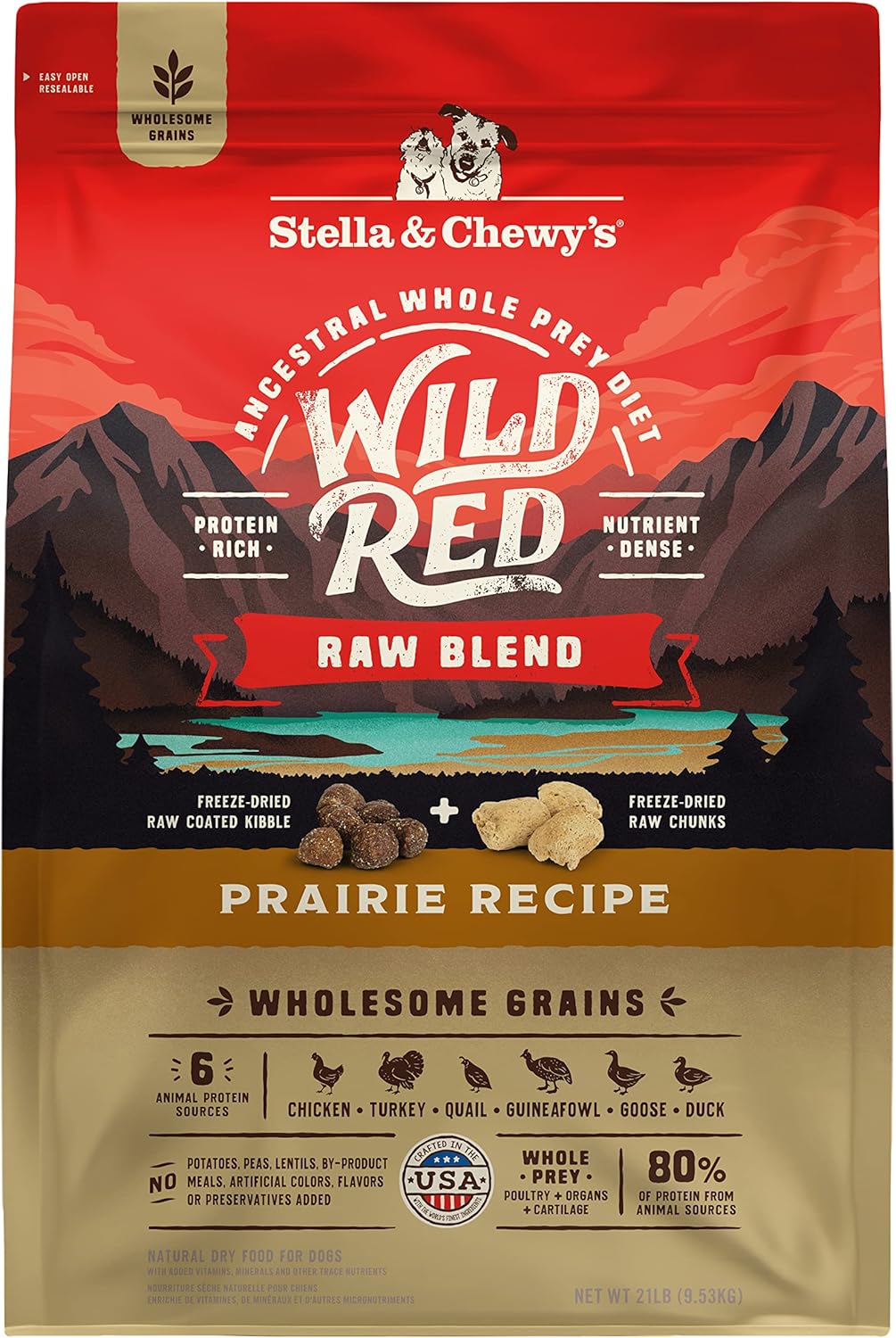 Stella & Chewy'S Wild Red Dry Dog Food Raw Blend High Protein Wholesome Grains Prairie Recipe, 21 Lb. Bag