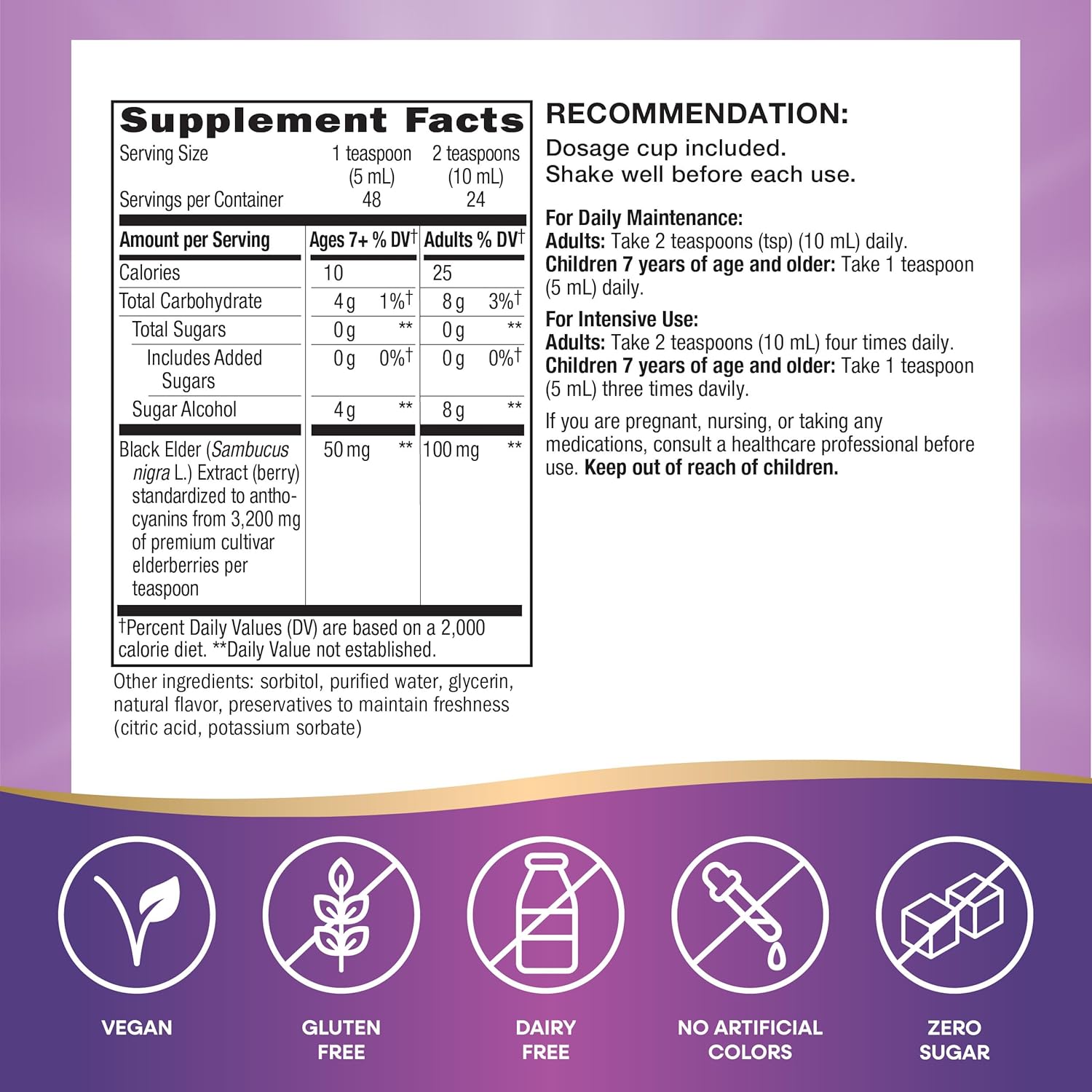 Nature's Way Sambucus Sugar-Free Elderberry Syrup, Traditional Immune Support*, 8 Fl. Oz. : Health & Household