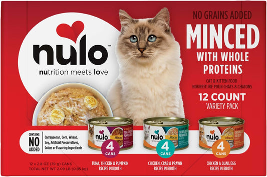 Nulo Grain-Free Minced With Whole Proteins Wet Canned Cat And Kitten Food, Variety Pack, 2.8 Ounce, 12 Cans