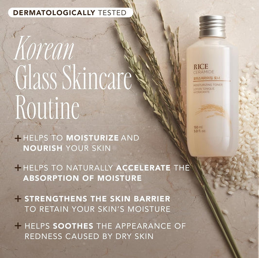 The Face Shop Rice Ceramide Moisturizing Toner - Rice Extract Rice Toner For Face - Strengthens Skin Barrier - Hydrating Targets Dryness - Lightweight Face Moisturizer - Glow Essence Korean Skin Care