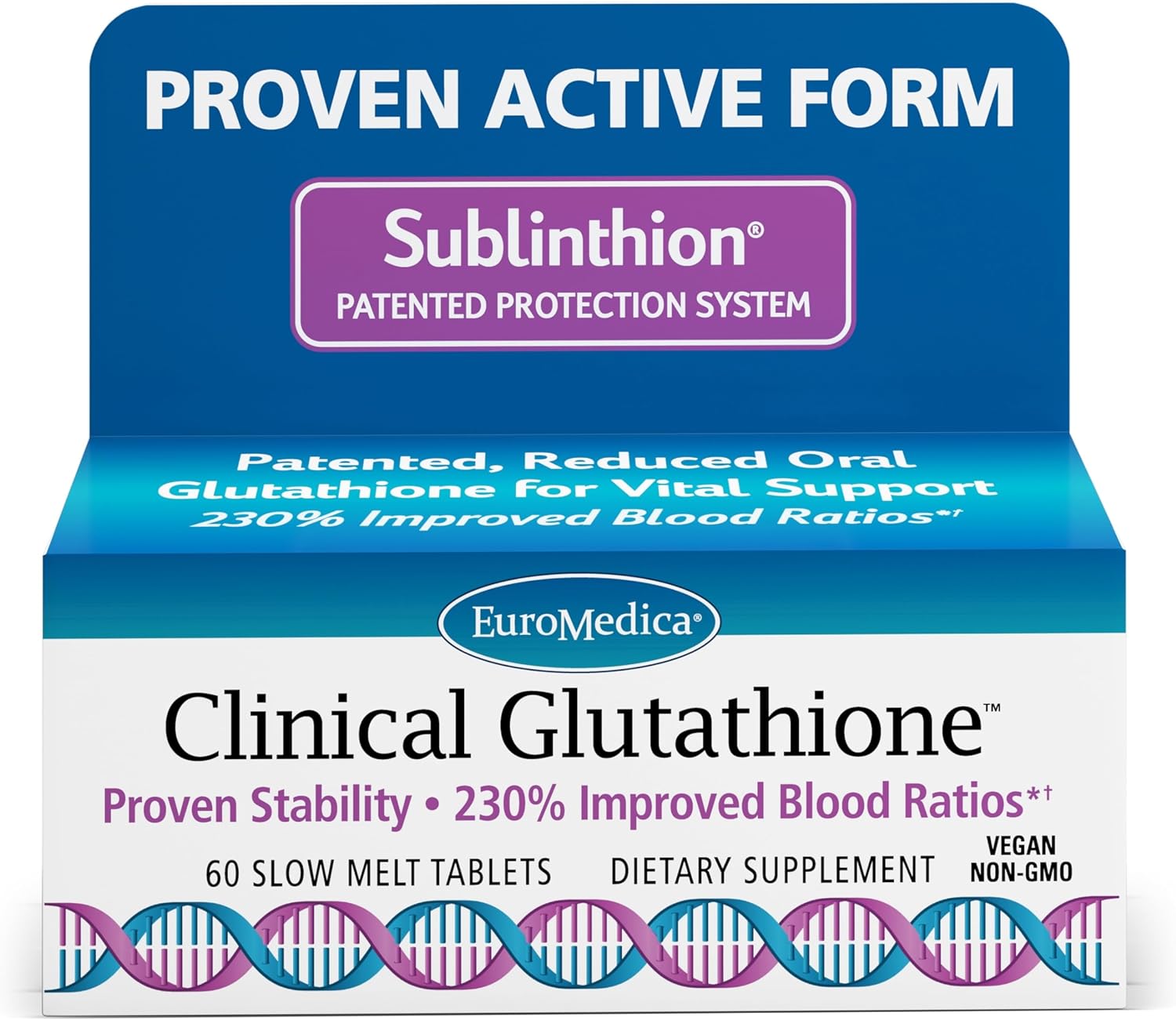 Euromedica Clinical Glutathione - Antioxidant Supplement For High Absorption - Dietary Supplement With L-Glutathione - Vegan Supplement To Support Cell Health - 60 Slow Melt Tablets