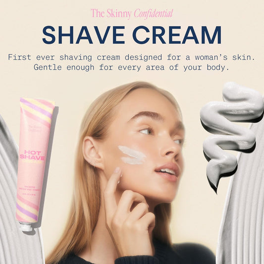 The Skinny Confidential Hot Shave Cream For Face & Body - Women’S Face Shaving Cream For Dermaplanning To Remove Facial Hair & Peach Fuzz - Nourishing & Moisturizing With Shea Butter, Aloe & Vitamin E