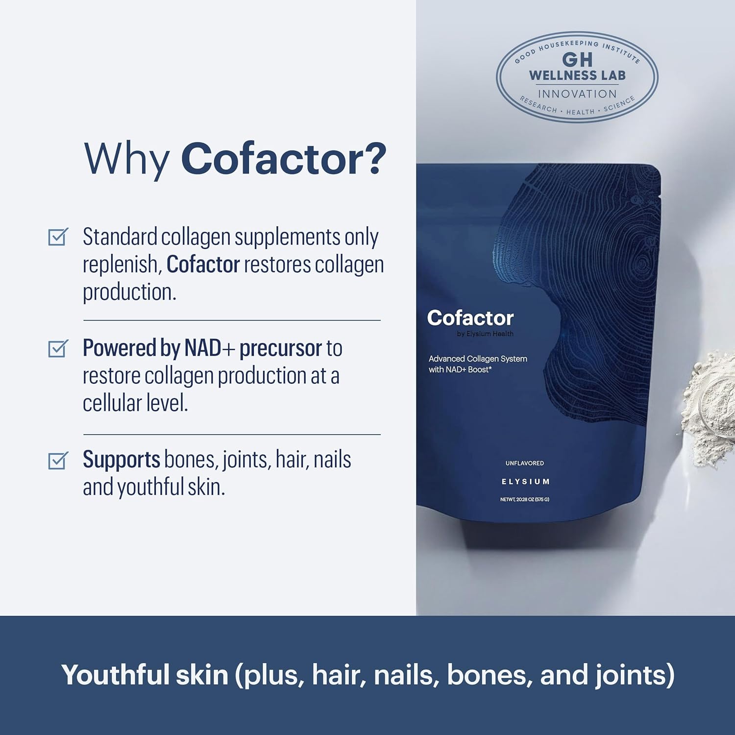 Elysium Cofactor – 4-In-1 Collagen Peptides Powder W/Nad+, Hyaluronic Acid & Vitamin C For Skin, Hair, Nails, Joints & Cellular Health, Collagen Supplements For Men & Women – Unflavored, 28 Servings : Health & Household