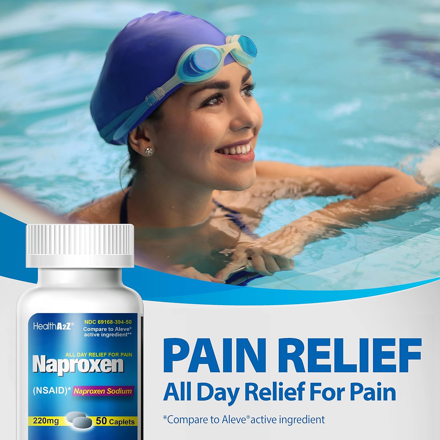 HealthA2Z® Naproxen Sodium | 220mg | NSAID | Fast Pain Relief | Fever Reducer (50 Counts)