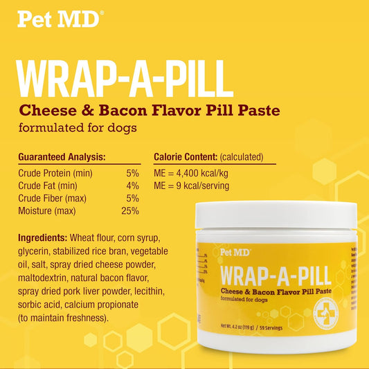 Pet Md Wrap A Pill Cheese & Bacon Flavor Pill Paste For Dogs - Make A Pocket Or Pouch To Hide Pills & Medication 4.2 Oz