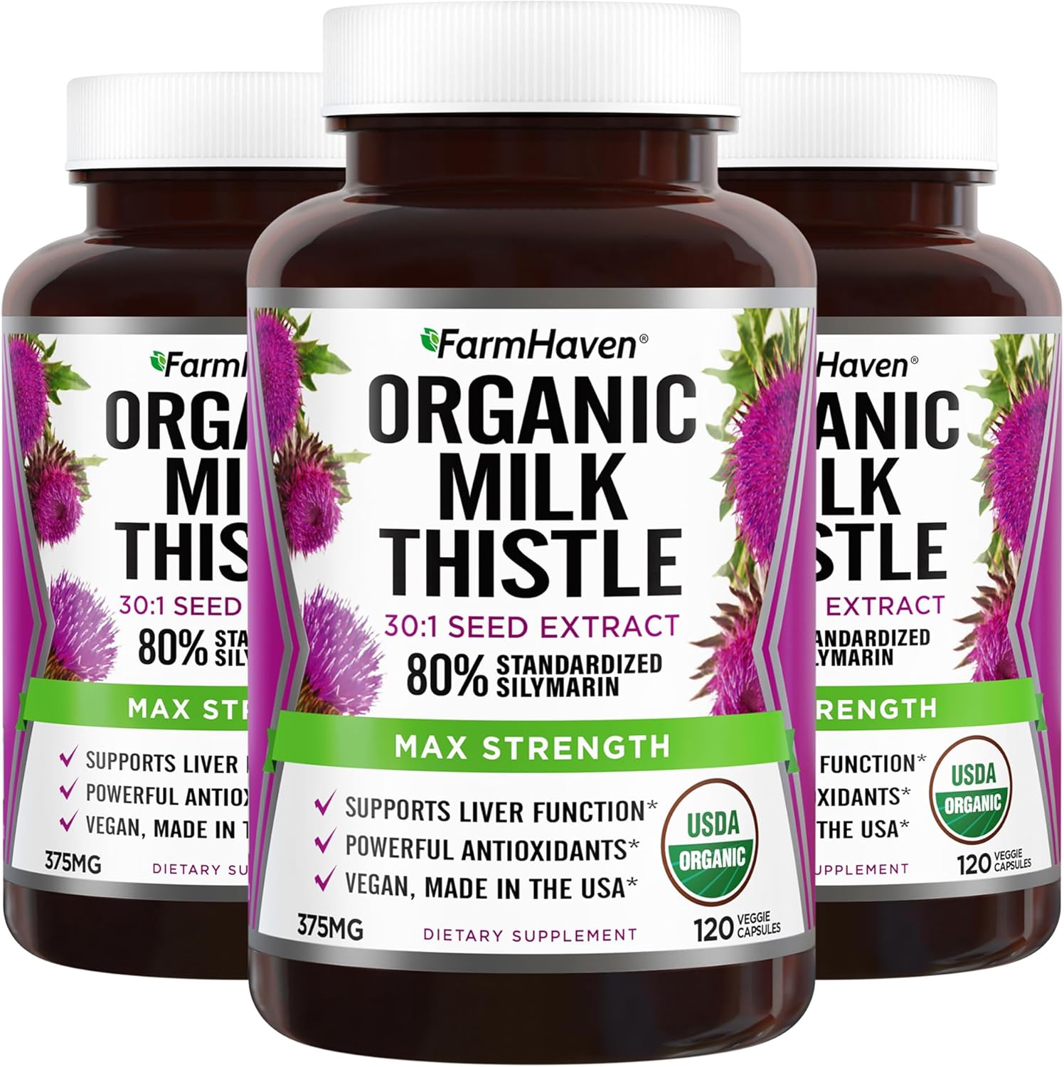 Farmhaven Usda Organic Milk Thistle Capsules | 30X Concentrated Seed Extract & 80% Silymarin Standardized - Supports Liver Function And Overall Health | Non-Gmo | 240 Veggie Capsules