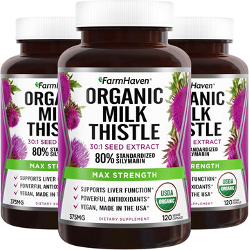 Farmhaven Usda Organic Milk Thistle Capsules | 30X Concentrated Seed Extract & 80% Silymarin Standardized - Supports Liver Function And Overall Health | Non-Gmo | 240 Veggie Capsules