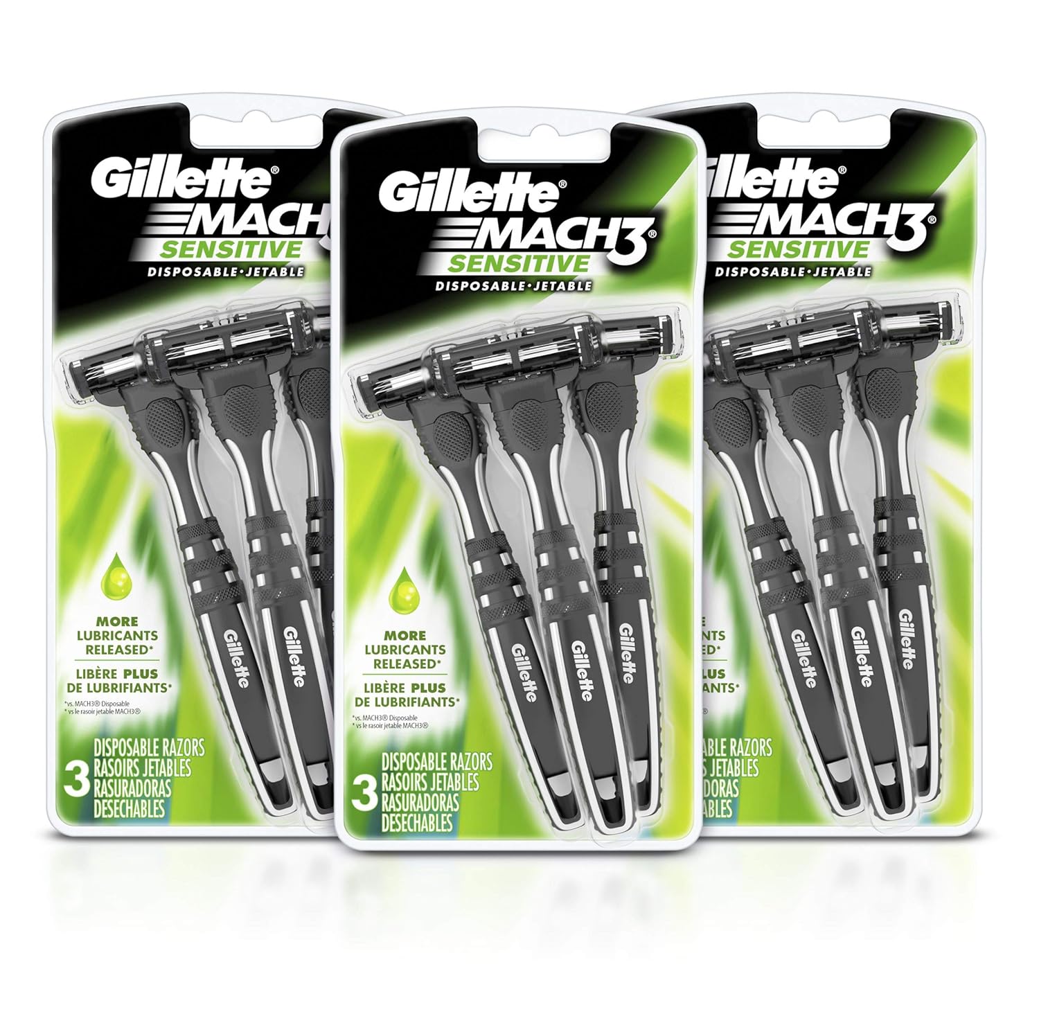 Gillette Mach3 Sensitive Men'S Disposable Razors, 9 Count