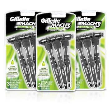 Gillette Mach3 Sensitive Men'S Disposable Razors, 9 Count