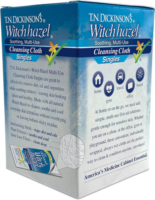 T.N. Dickinson'S Witch Hazel On-The-Go Multi-Use Cleansing Cloth Towelette Singles, 14 Count