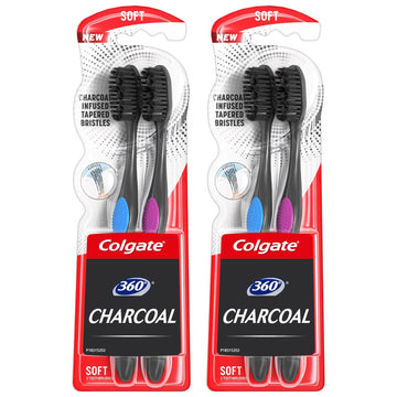 Colgate 360 Charcoal Toothbrush, Soft Bristles (4 Count)