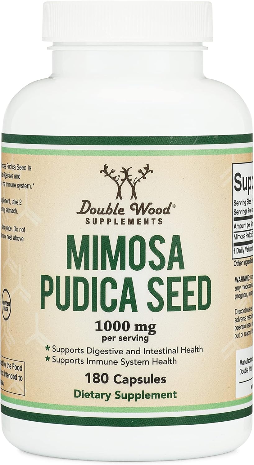 Mimosa Pudica Seed Capsules (180 Capsules, 3 Month Supply) 1000mg, for Digestive Support, by Double Wood : Health & Household