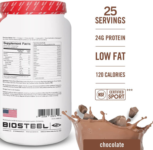 Biosteel Sports Chocolate 100% Whey Protein Powder Supplement, Rbgh Hormone Free & Non-Gmo Post Workout Formula, 25 Servings, 25.5 Ounces Trusted By Pro Athletes, Nsf For Sport