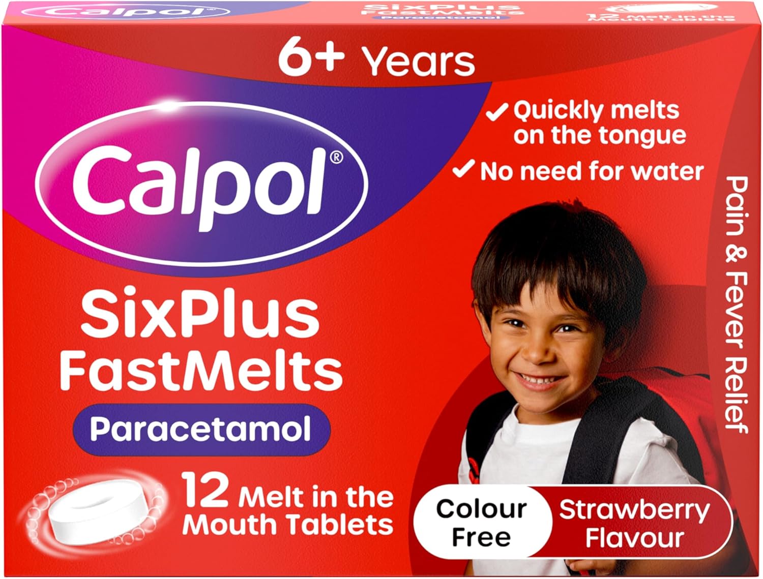 Calpol Sixplus Fastmelts Paracetamol (12 X 250 Mg Tablets), Strawberry Flavour Calpol Melts With Paracetamol For Soothing And Effective Fever And Pain Relief, Suitable For Kids From 6 Years