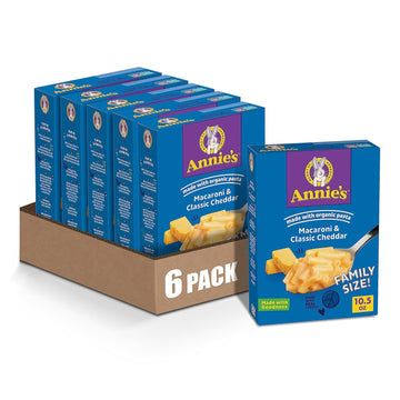 Annie'S Macaroni And Cheese Dinner, Classic Mild Cheddar, Family Size, 10.5 Oz. (Pack Of 6)