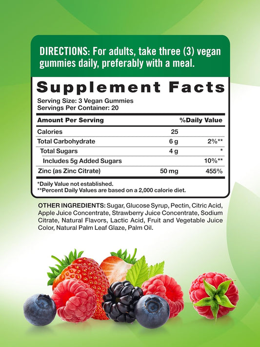 Nature'S Truth Zinc Gummies For Adults | 50 Mg | 60 Count | Vegan, Non-Gmo & Gluten Free Extra Strength Supplement | Mixed Berry Flavor