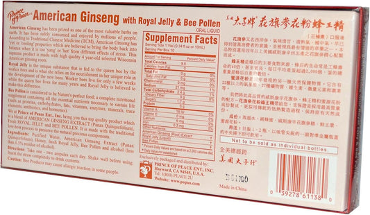 Prince Of Peace American Ginseng With Royal Jelly And Bee Pollen 100Cc Count (10X 10Cc) : Health & Household