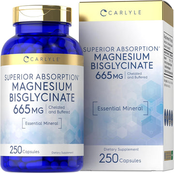 Carlyle Buffered Magnesium Bisglycinate 665 Mg | 250 Capsules | Chelated Essential Mineral | Non-Gmo And Gluten Free Supplement