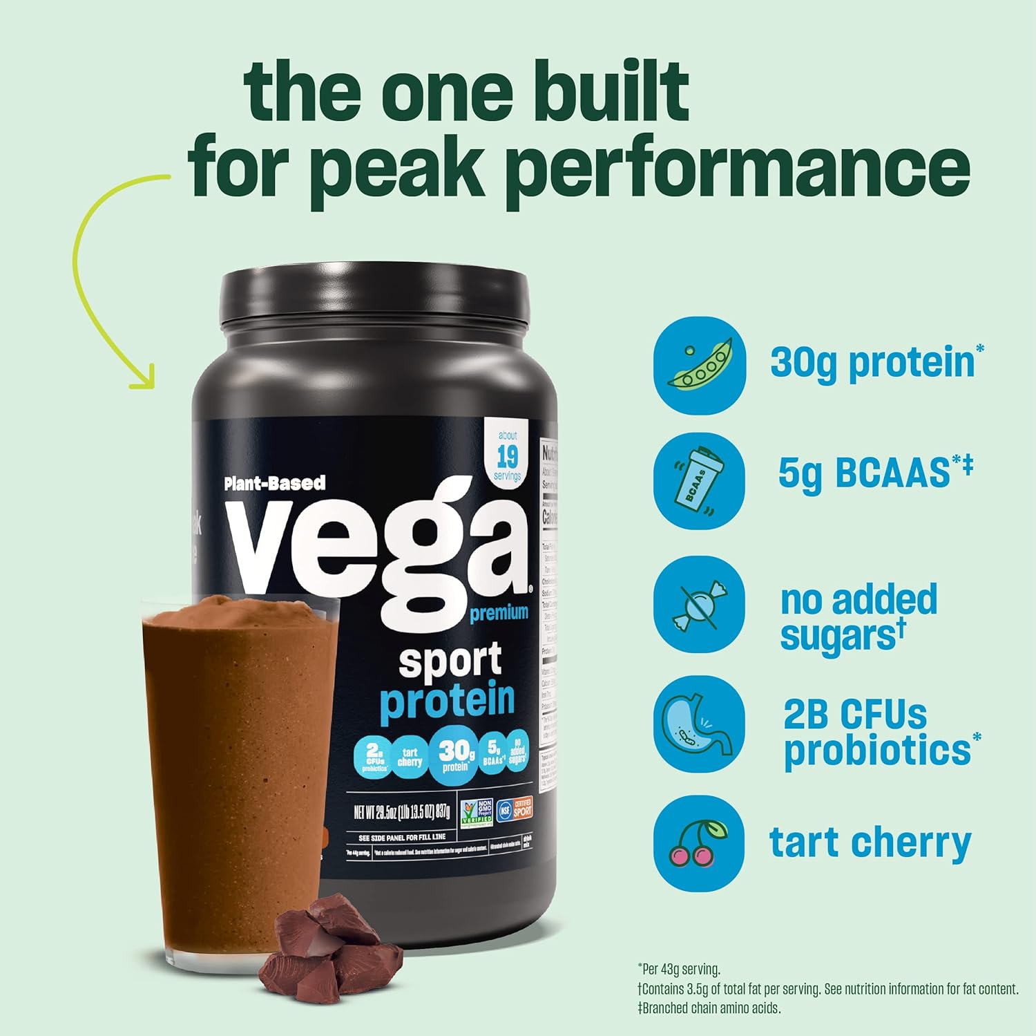 Vega Premium Sport Protein Vanilla Protein Powder, Vegan, Non GMO, Gluten Free Plant Based Protein Powder Drink Mix, NSF Certified for Sport, 29.2 oz, Packaging may vary : Health & Household