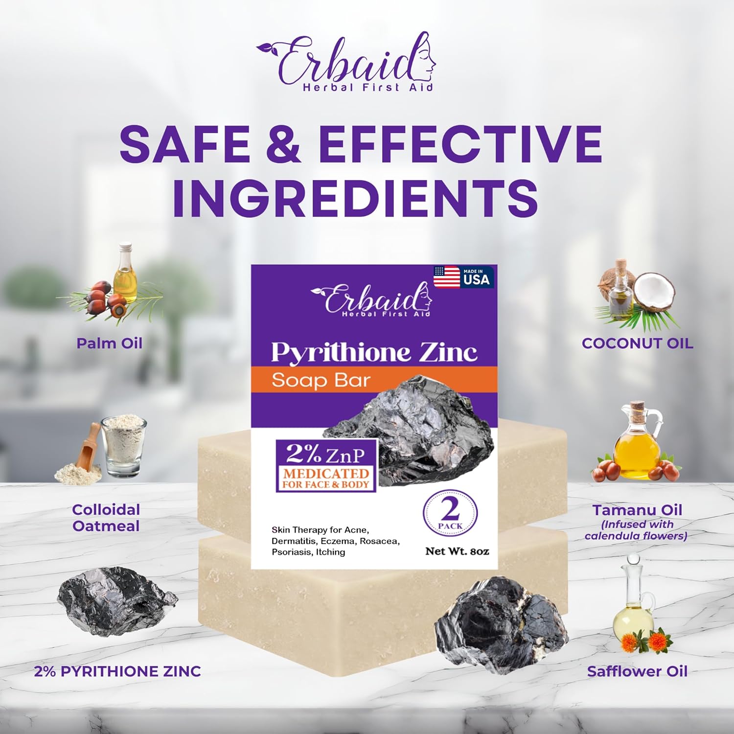 Pyrithione Zinc Soap Bar For Face & Body, 4Oz | 2% Znp Bar Soap Skin Repair Cleanser For Acne, Rosacea, Eczema, Dermatitis, Psoriasis, Itching | Cleansing, Calming Zinc Facial Wash Made In Usa : Beauty & Personal Care
