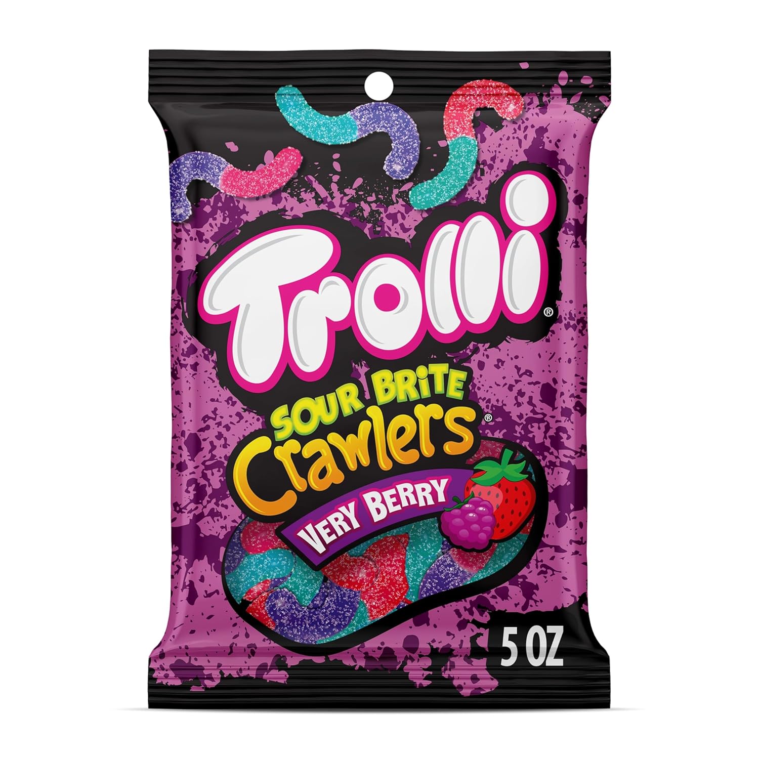 Trolli Sour Brite Crawlers, Candy, Very Berry, Sweet And Sour Gummy Worms, Back To School Sweet Treat, 5 Oz