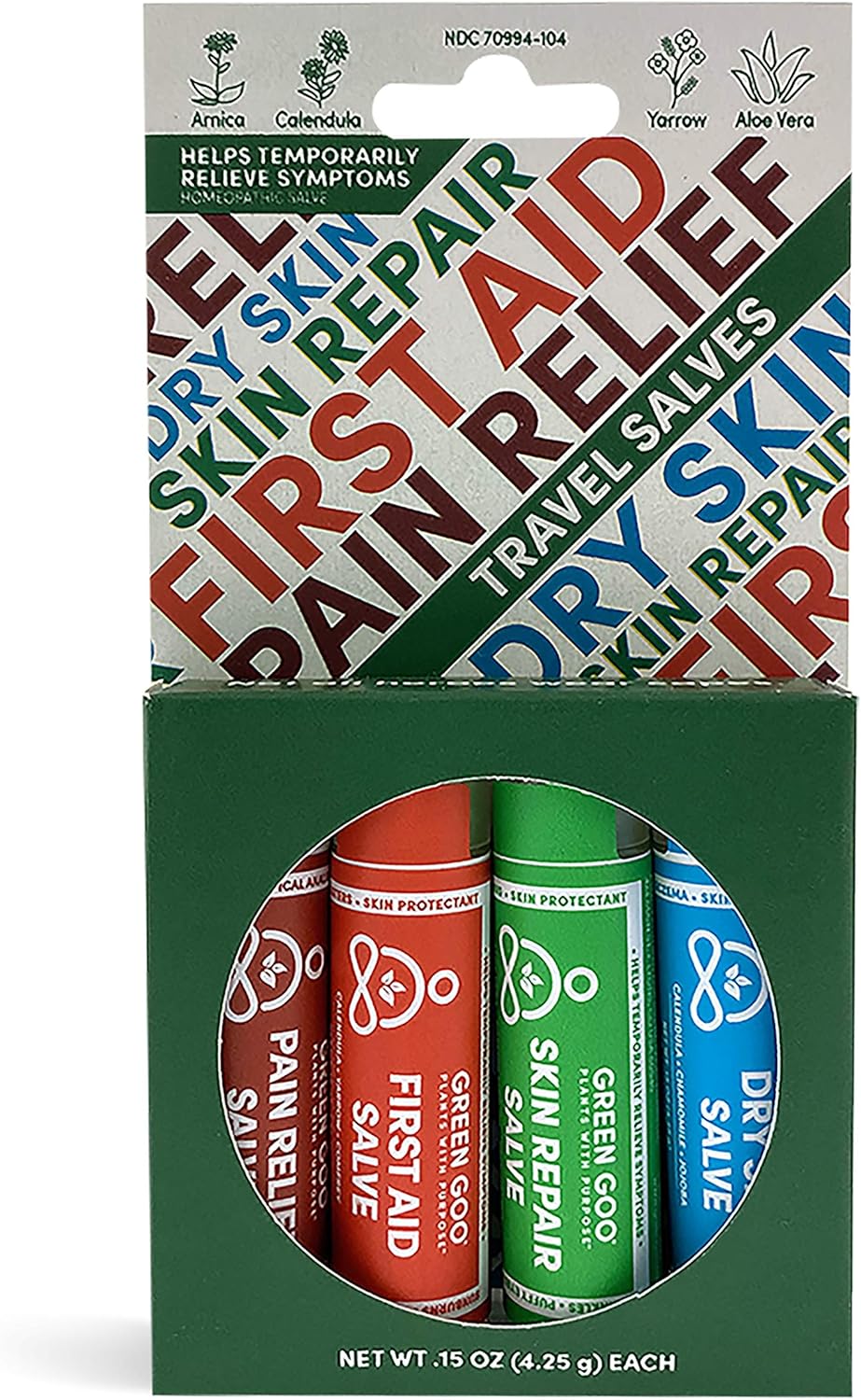 Green Goo Everyday Essential Travel Salves Set, All-Natural Dry Skin Salve, Skin Repair Salve, First Aid Salve & Pain Relief Salve, .15 Oz (4 Tubes) : Health & Household