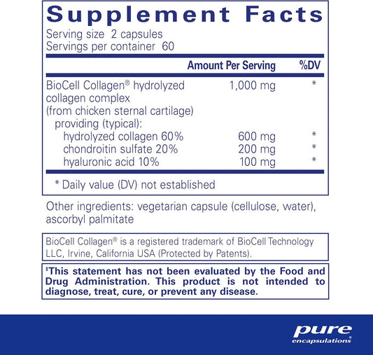 Pure Encapsulations Collagen Js - Skin & Joint Health* - 1,000 Mg Hydrolyzed Biocell Collagen - Gluten Free & Non-Gmo - 120 Capsules