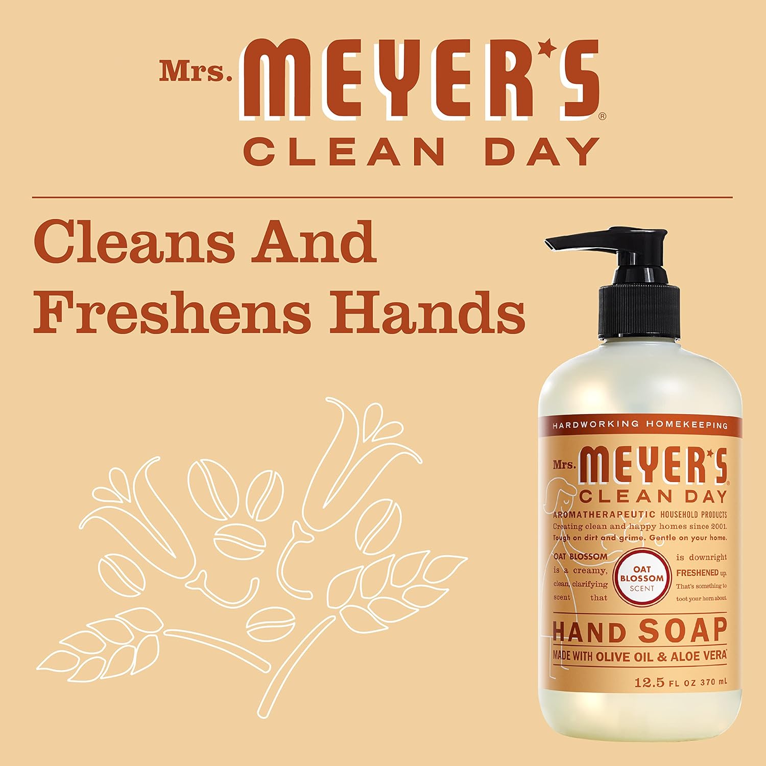 MRS. MEYER'S CLEAN DAY Hand Soap, Made with Essential Oils, Biodegradable Formula, Oat Blossom, 12.5 fl. oz - Pack of 3 : Beauty & Personal Care