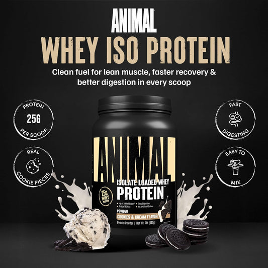 Animal Whey Isolate Protein Powder - Loaded For Pre & Post Workout Muscle Builder And Recovery With Digestive Enzymes For Men & Women - 25G Protein, Great Taste, Low Sugar - Brownie Batter 4 Lbs