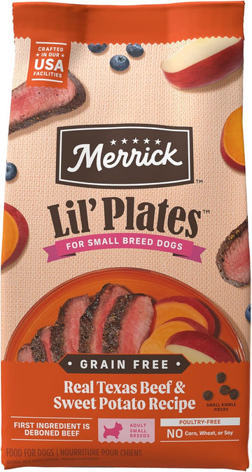Merrick Lil’ Plates Premium Grain Free Dry Dog Food For Small Dogs, Real Texas Beef And Sweet Potato Kibble - 4.0 Lb. Bag