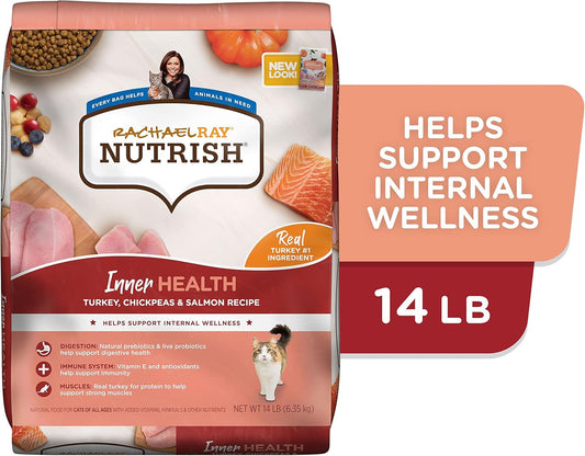 Rachael Ray Nutrish Inner Health Premium Natural Dry Cat Food With Added Vitamins, Minerals & Other Nutrients, Turkey With Chickpeas & Salmon Recipe, 14 Pounds