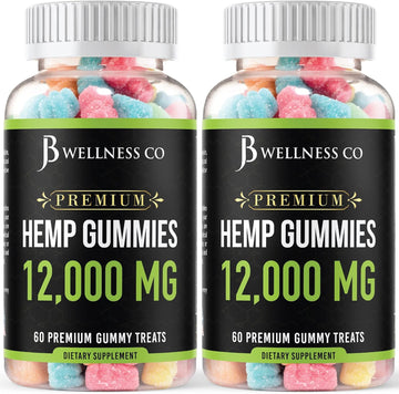 [2-Pack] – Hemp Gummies Premium 12,000 – Inflammation – Vitamins & Omega 3,6,9 – Made In The Usa (120 Count) – [2-Pack]
