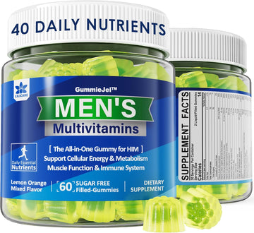 Mens Multivitamins Gummies, Multiminerals, Vegan Omega 3, Coq10, Probiotics, Daily Mens Vitamins A C D3 E B6 B12, Methylated Multivitamin For Men - Energy, Immunity, Sugar Free, Vegan (No Iron) 60 Cts
