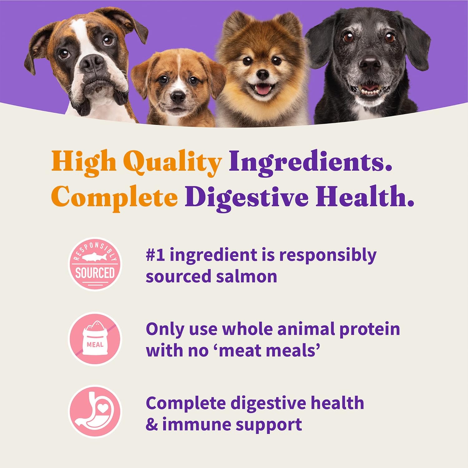 Halo Holistic Dog Food, Complete Digestive Health Wild-caught Salmon and Whitefish Recipe, Dry Dog Food Bag, Small Breed Formula, 10-lb Bag