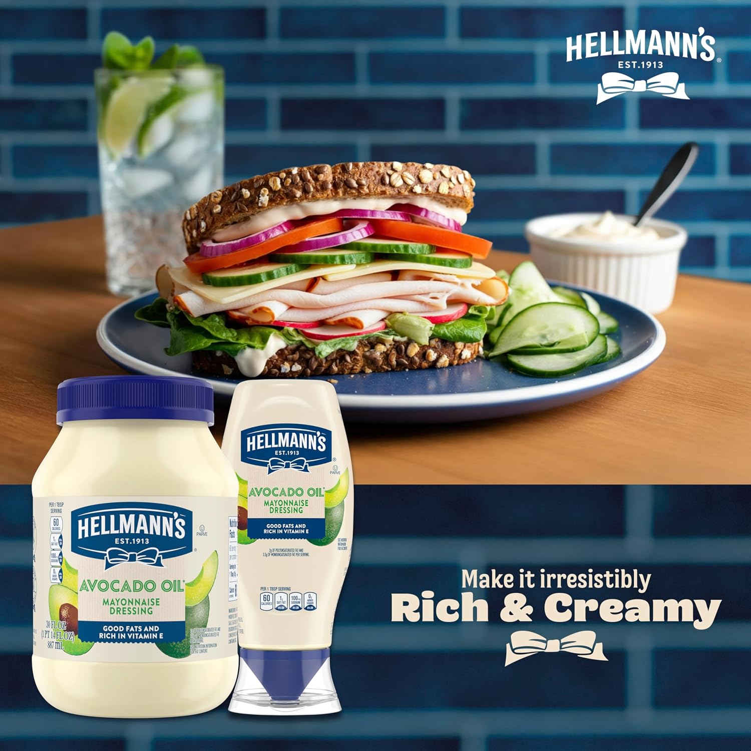 Hellmann'S Mayonnaise Dressing Avocado Oil Quality Ingredients With Good Fats, Rich In Vitamin E 11.5 Fl Oz : Grocery & Gourmet Food