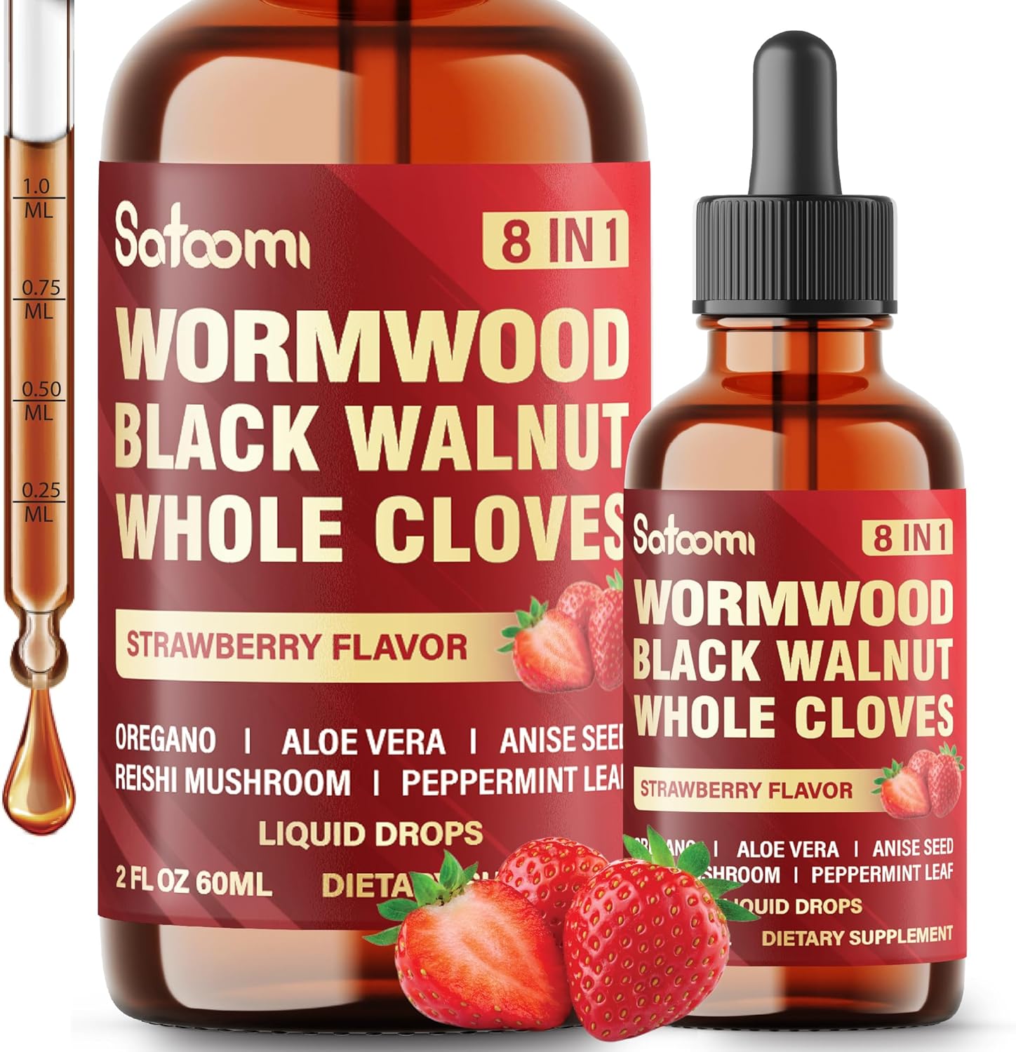 Satoomi 7In1 Wormwood Liquid Drops With Black Walnut, Whole Cloves, Berberine, Milk Thistle, Bitter Melon And Turmeric - 60Ml For 60 Days