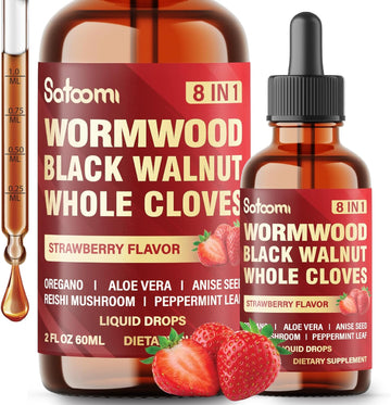Satoomi 7In1 Wormwood Liquid Drops With Black Walnut, Whole Cloves, Berberine, Milk Thistle, Bitter Melon And Turmeric - 60Ml For 60 Days
