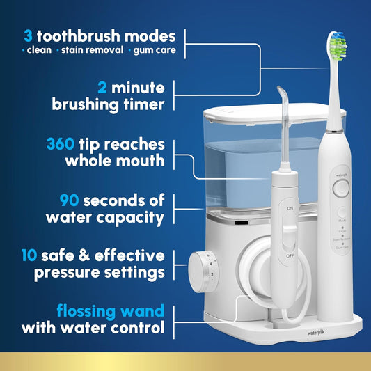 Waterpik Sensonic Complete Care Water Flosser And Rechargeable Electric Toothbrush Combo Set, Cc-04, White, Packaging May Vary