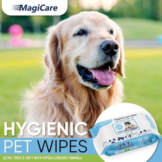 MAGICARE Pet Wipes – 100 pcs Dog Wipes – 8x8 Inch Unscented Dog Paw Cleaner Wipes for Body, Ears, Face, and Skin – Ultra Thick and Soft with Hypoallergenic Formula – Ideal Pet Wipes for Dogs & Cats