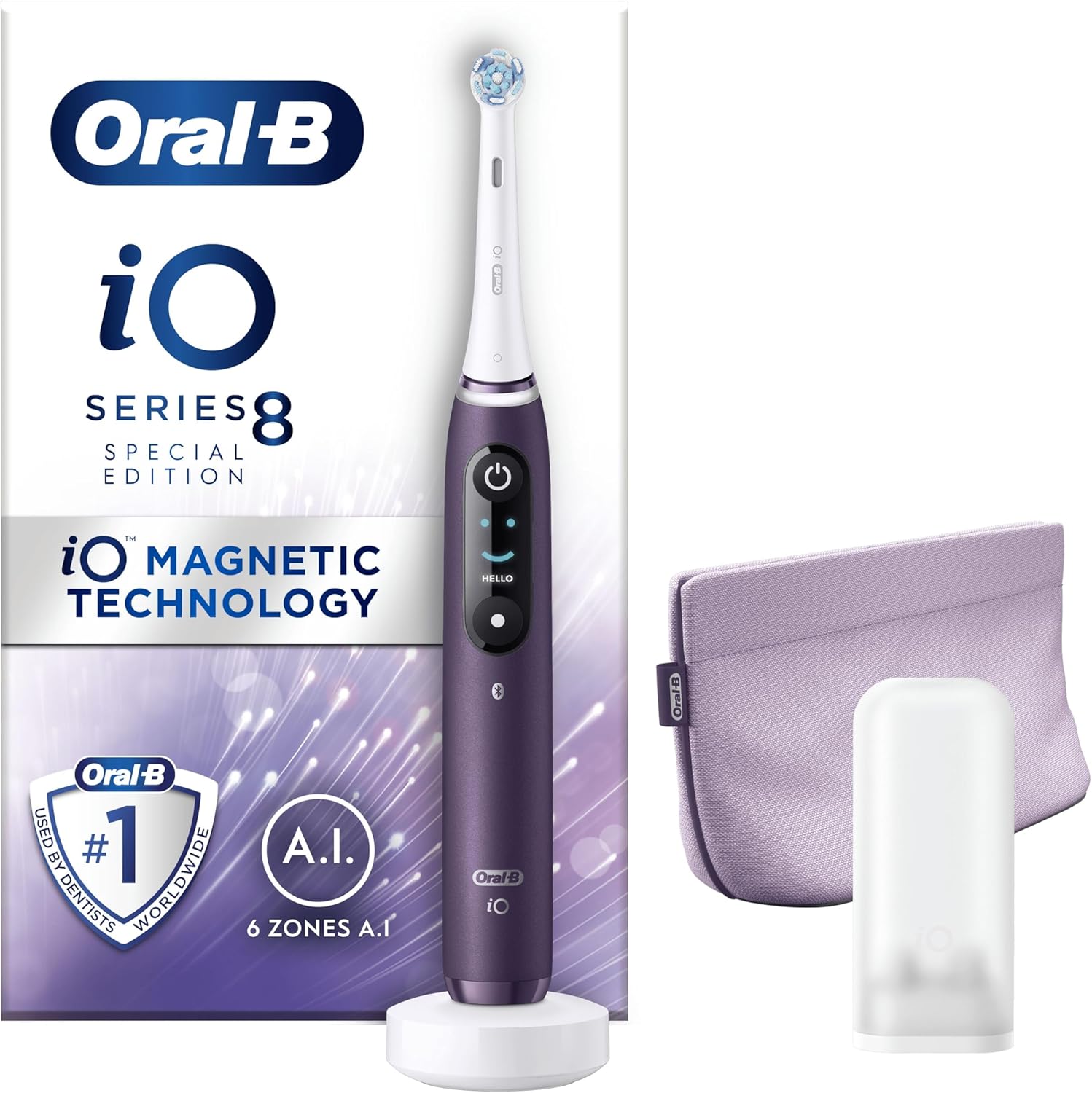 Oral-B Io8 Electric Toothbrushes For Adults, Oral B Electric Toothbrush, App Connected Handle, 1 Ultimate Clean Toothbrush Head & Magnetic Pouch, 6 Modes, Teeth Whitening, 2 Pin Uk Plug