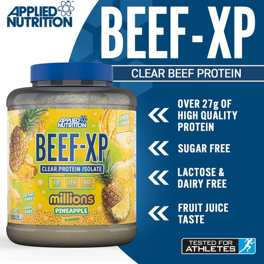 Applied Nutrition Beef Xp - Clear Hydrolysed Beef Protein Isolate, Fruit Juice Style, Dairy Free Beef Protein Powder, Lactose Free, Zero Sugar, Low Fat, 1.8Kg - 60 Servings (Strawberry & Raspberry)
