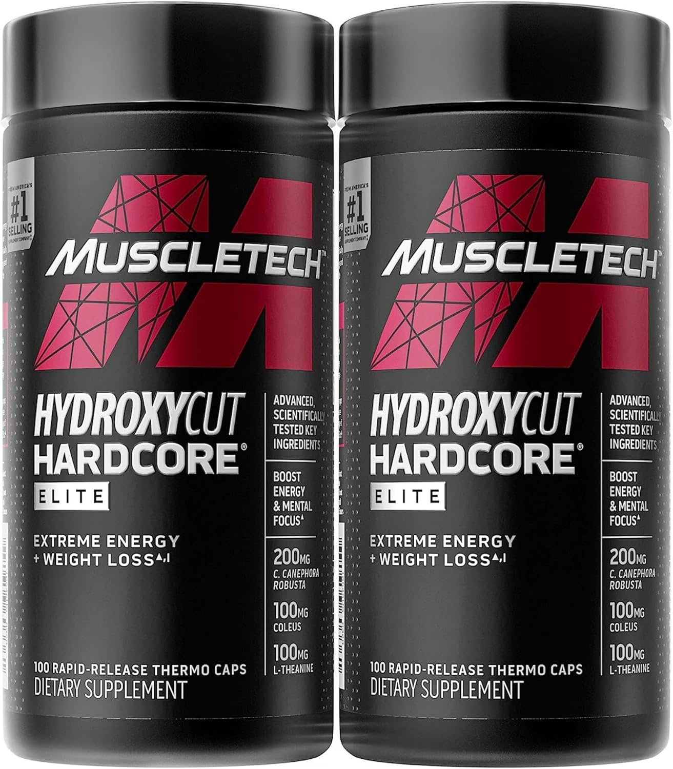 Hydroxycut Hardcore Elite - 100 Rapid-Release Thermo Caps - Energy & Focus - For Men & Women - 50 Servings