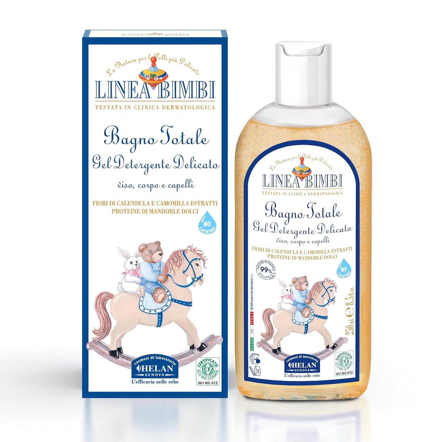 Helan Bimbi Bio - Baby Shampoo And Body Wash, Baby Wash Gel With Marigold & Chamomile Flower Extracts, Kids Shampoo & Gentle Cleanser With Sweet Almond Protein For Baby Bath, Made In Italy 250Fl Oz