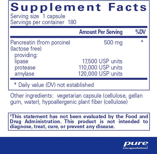 Pure Encapsulations Pancreatic Enzyme Formula - Digestive Enzymes For Digestion - Strengthens Gut Health* - Targeted Delivery Capsules - Gluten Free & Non-Gmo - 180 Capsules