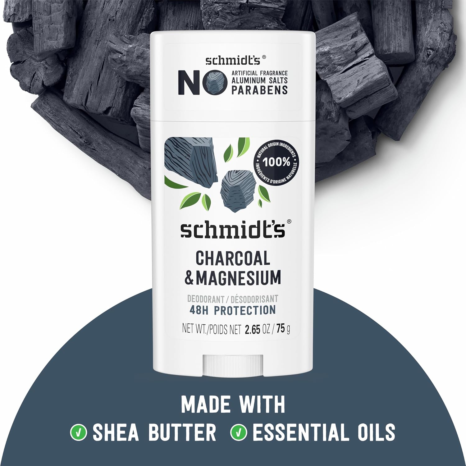 Schmidt's Aluminum-Free Vegan Deodorant Charcoal & Magnesium with 24 Hour Odor Protection, 4 Count for Women and Men, Natural Ingredients, Cruelty-Free, 2.65 oz : Beauty & Personal Care