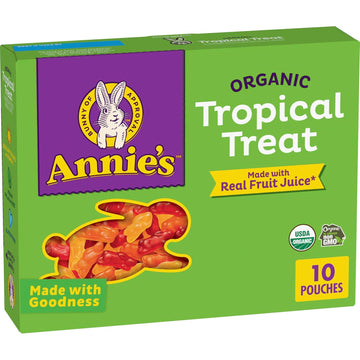 Annie'S Homegrown Gluten Free Organic Bunny Fruit Snacks, Tropical Treat, 5 Ct