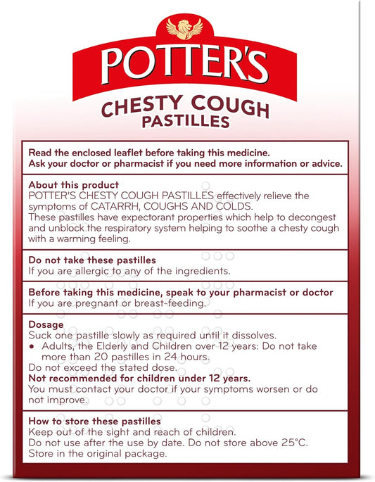 Potter'S Chesty Cough Pastilles, Non-Drowsy, Pack Of 20 (Packaging May Vary)