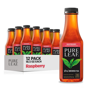 Pure Leaf Iced Tea, Raspberry, Real Brewed Tea, 18.5 Fl Oz Bottles (Pack Of 12)