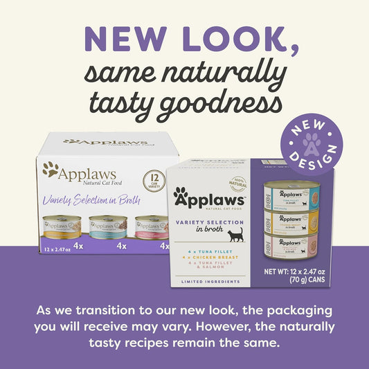 Applaws Natural Wet Canned Cat Food, Made With Limited And Natural Ingredients, Real Protein With No Artificial Additives, Variety Broth Recipe (24 Count, 2.47 Oz Cans)